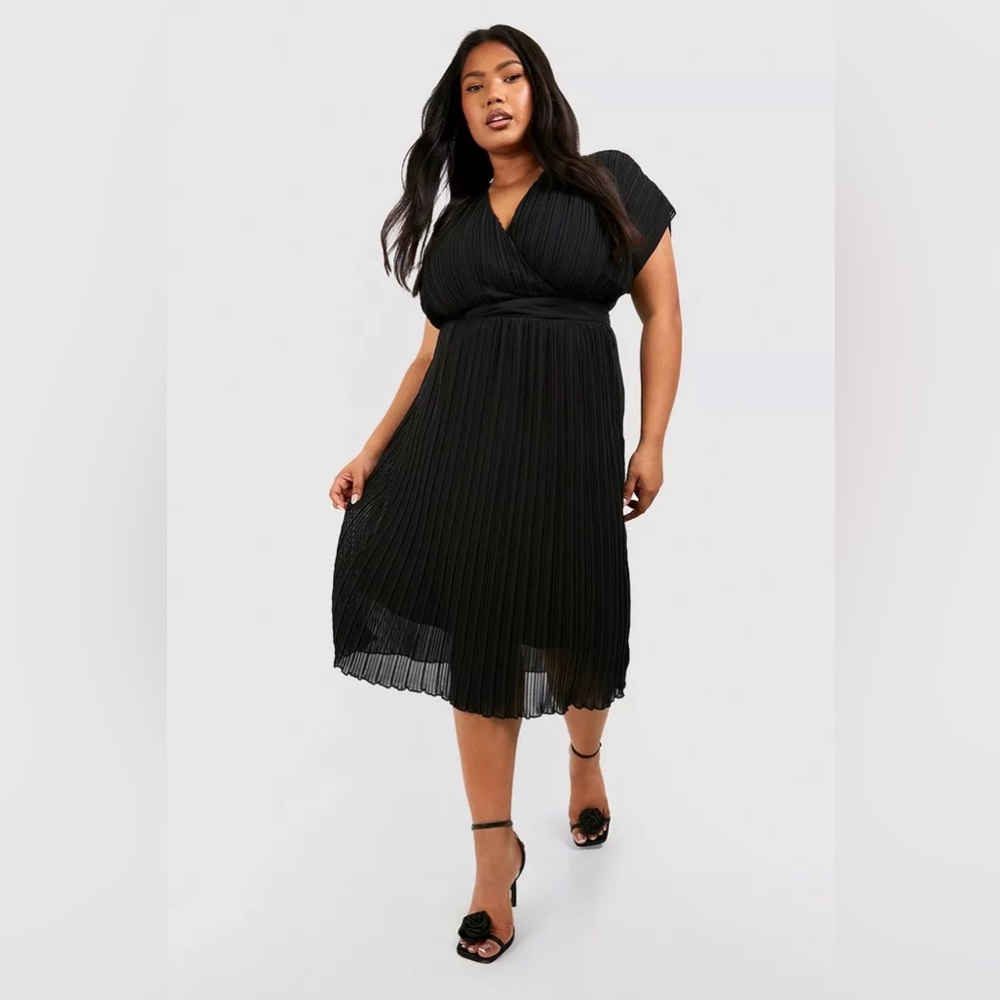 Plus occasion pleated wrap midi dress